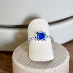 Pandora Blue Square Sparkle Halo Ring